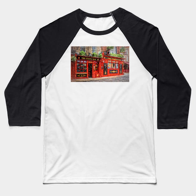 Temple Bar Irish Pub Baseball T-Shirt by Tarrby